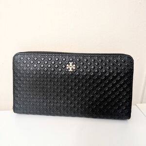 Tory Burch Marion Embossed Multi Gusset Wallet Black